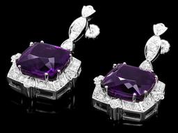 14k Gold 24ct Amethyst 1.85ct Diamond Earrings