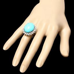 14k Gold 18.50ct Turquoise 1.00ct Diamond Ring