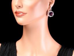 14k Gold 24ct Amethyst 1.85ct Diamond Earrings