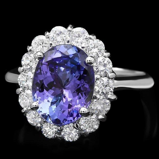 14k White Gold 3ct Tanzanite 1.00ct Diamond Ring