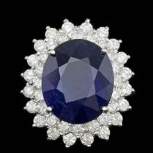 14k Gold 13.50ct Sapphire 2.25ct Diamond Ring