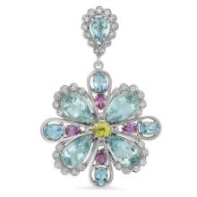 14K Gold 20.22ct Aquamarine 3.00ct Sapphire 1.48ct Diamond Pendant