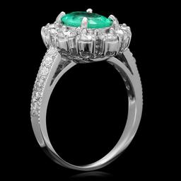 14k White Gold 1.50ct Emerald 1.45ct Diamond Ring