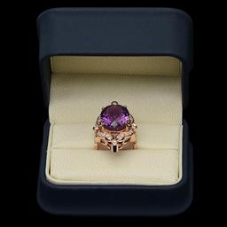 14K Gold 17.75ct Amethyst & 1.10ct Diamond Ring