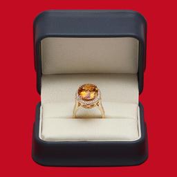 14K Gold 10.11ct Citrine 0.95ct Diamond Ring