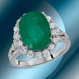 14K Gold 6.02cts Emerald & 1.22cts Diamond Ring