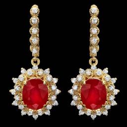 14k Gold 10.00ct Ruby 1.80ct Diamond Earrings