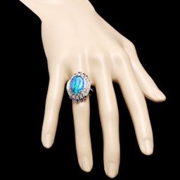 14k White Gold 5.00ct Opal 1.55ct Diamond Ring