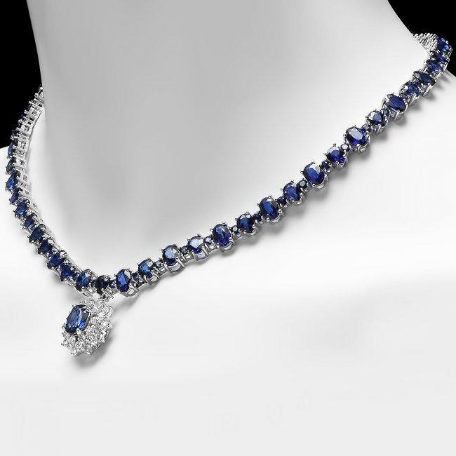 14k Gold 49.5ct Sapphire 1.70ct Diamond Necklace