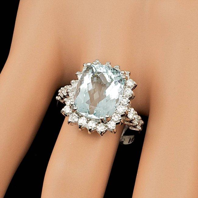 14k Gold 5.50ct Aquamarine 1.00ct Diamond Ring