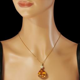 14K Gold 41.00ct Citrine Diamond Pendant