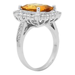 14K Gold 3.91ct Yellow Beryl 1.15cts Diamond Ring