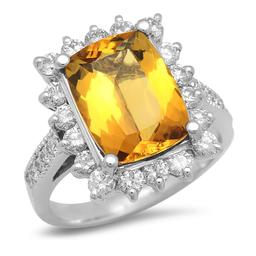 14K Gold 3.91ct Yellow Beryl 1.15cts Diamond Ring