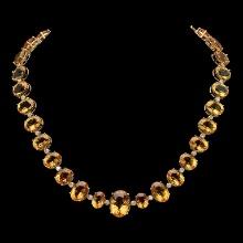 14K Gold 141.39ct Citrine 4.05ct Diamond Necklace