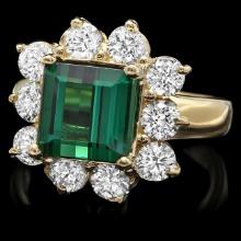 14k Gold 4ct Tourmaline 1.70ct Diamond Ring