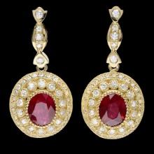 14k Gold 7.50ct Ruby 2.60ct Diamond Earrings