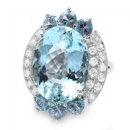 14k Gold 11.85ct Aquamarine .75ct Diamond Ring