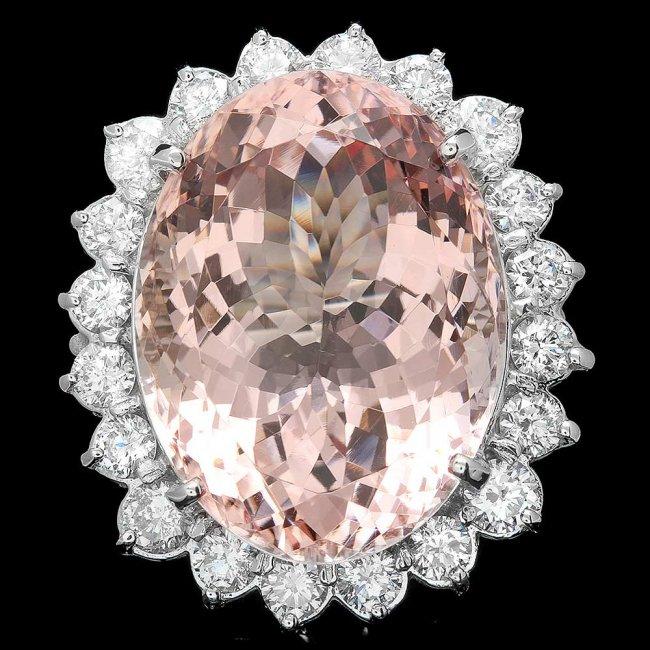 14k Gold 33.50ct Morganite 3.15ct Diamond Ring