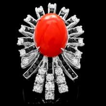 14k White Gold 6.15ct Coral 1.85ct Diamond Ring