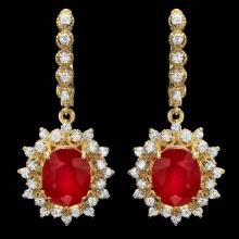 14k Gold 10.00ct Ruby 1.80ct Diamond Earrings