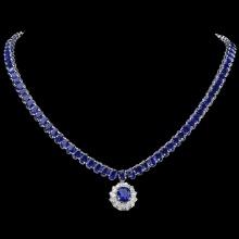 14k Gold 51.5ct Sapphire 1.55ct Diamond Necklace