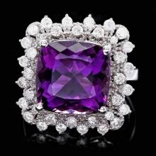 14k Gold 7.00ct Amethyst 1.00ct Diamond Ring