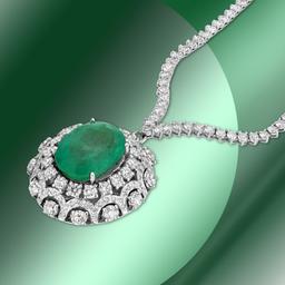 14K Gold 17.08cts Emerald & 11.77cts Diamond Necklace