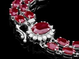 14k White Gold 28ct Ruby 0.50ct Diamond Bracelet