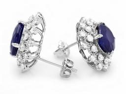 14k Gold 6ct Sapphire 1.30ct Diamond Earrings