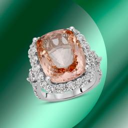 14K Gold 14.77cts Morganite & 3.78cts Diamond Ring