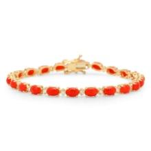 14K Gold 10.66ct Coral 0.48cts Diamond Bracelet