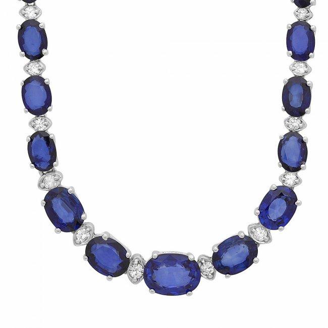 14k Gold 32.50ct Sapphire 1.55ct Diamond Necklace