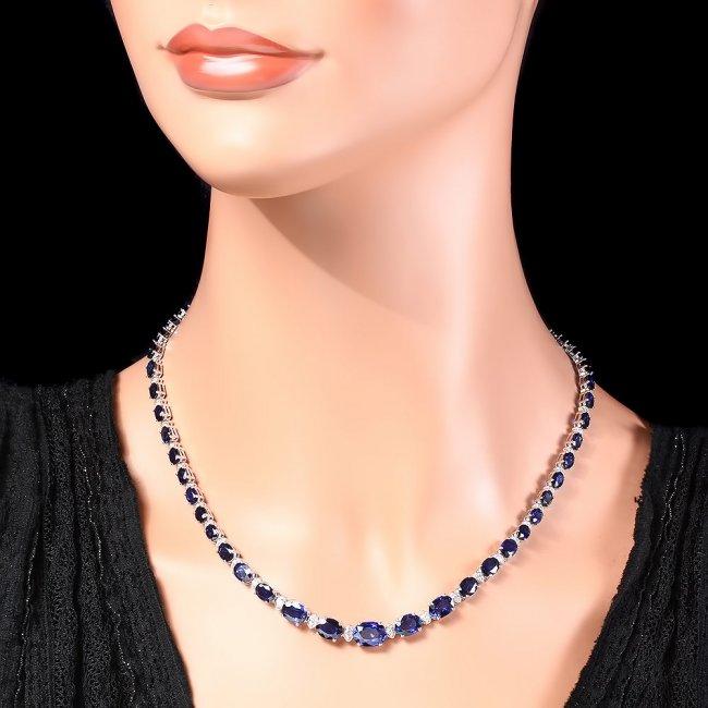 14k Gold 32.50ct Sapphire 1.55ct Diamond Necklace