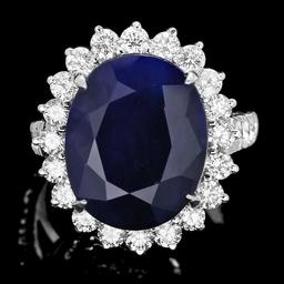 14k Gold 12.50ct Sapphire 1.60ct Diamond Ring