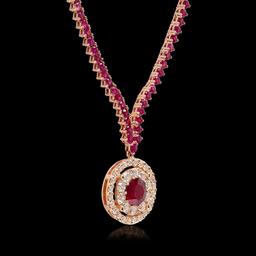 14K Rose Gold, 10.95cts Ruby & 1.27cts Diamond Necklace