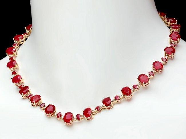 14k Yellow Gold 69ct Ruby 1.75ct Diamond Necklace