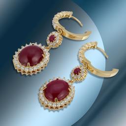 14K Gold 26.25cts Ruby & 3.26cts Diamond Earrings