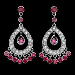 14k Gold 3.00ct Ruby 1.30ct Diamond Earrings