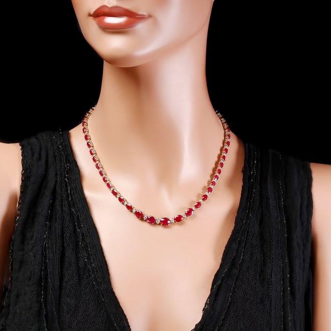 14k Gold 30.00ct Ruby 1.60ct Diamond Necklace