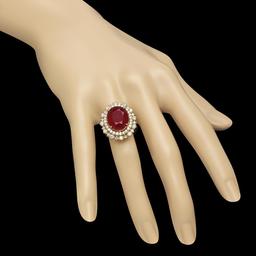 14K Gold 12.77ct Ruby 1.60ct Diamond Ring