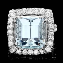 14k Gold 9.50ct Aquamarine 1.90ct Diamond Ring