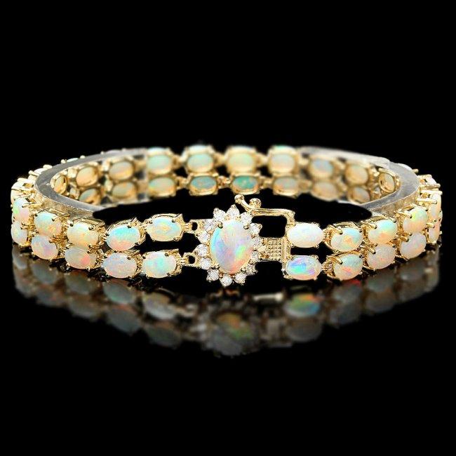 14k Yellow Gold 13ct Opal 0.55ct Diamond Bracelet