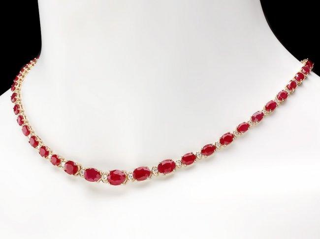 14k Gold 30.00ct Ruby 1.60ct Diamond Necklace