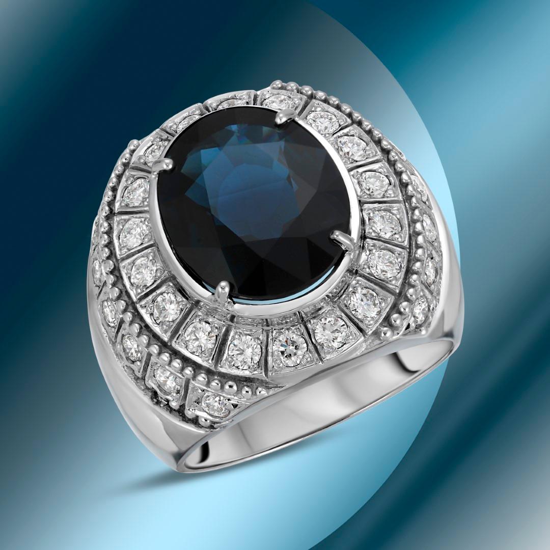 14K Gold 9.88cts Sapphire & 1.78cts Diamond Ring