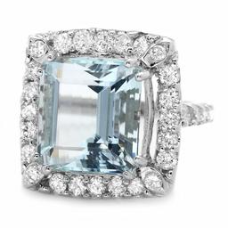 14k Gold 9.50ct Aquamarine 1.90ct Diamond Ring