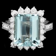 14k Gold 5.00ct Aquamarine 1.15ct Diamond Ring