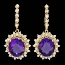 14k Gold 16ct Amethyst 1.8ct Diamond Earrings