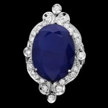 14k Gold 19.15ct Sapphire 1.30ct Diamond Ring