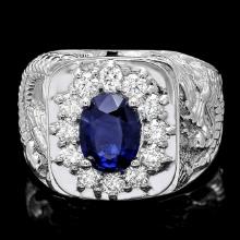 14k Gold 2ct Sapphire .90ct Diamond Mens Ring