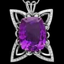 14k Gold 40ct Amethyst 1.45ct Diamond Pendant